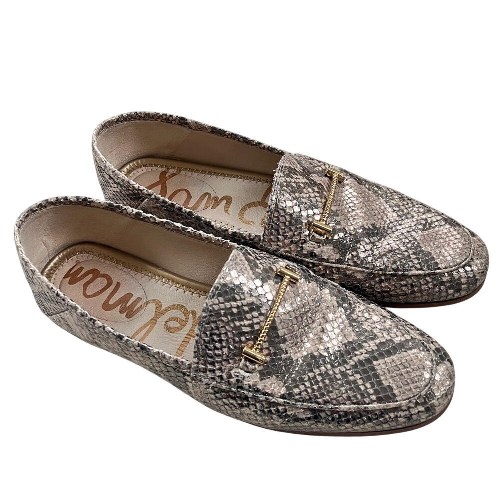 Sam Edelman Lior Leather Loafer in Metallic Snake‎ Print Sz 6.5 Slip On Neutral